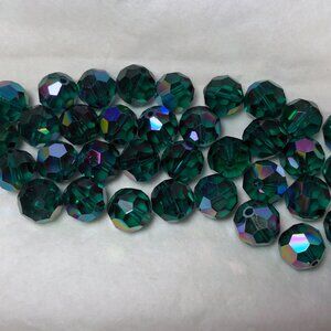 1 Gross Vintage 10mm Aurora Borealis Crystal Emerald Beads Germany - 144 count